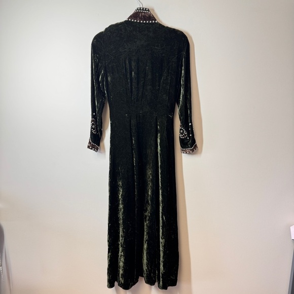 Vintage Double D Ranch Green Velvet Maxi Dress Western Pearl Snap Studded XS - Picture 11 of 16